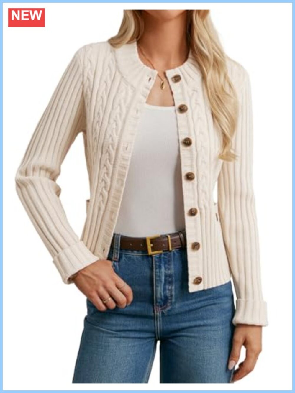 GRACE KARIN Women's Cable Knit Button Up Cropped Cardigan Sweater